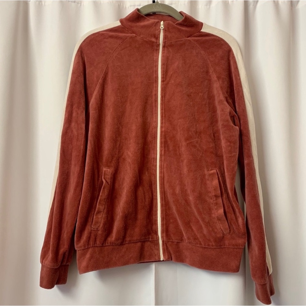 Forever 21 Y2K Red & White Velour Tracksuit Activewear Zip Up Jacket Size Large